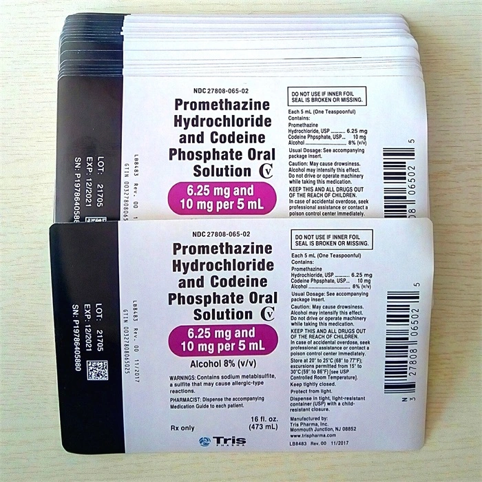 Tris Promethazine Hydrochloride and Codeine Phosphate Sticker Label with Qr Code