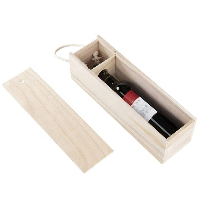 Customized Natural Sliding Lid Wooden Wine Box for Storage