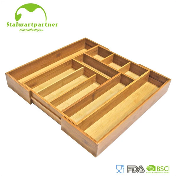 Cocina Bambú expandible Cubertería bandeja Organizador cajón con MDF