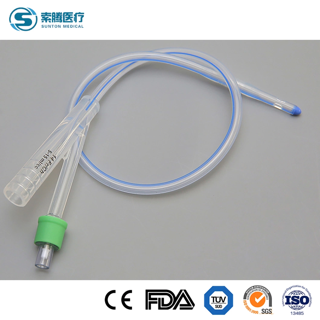 Sunton Disposable Medical Silicone Coated Foley Catheter Material Latex Foley Urinary Catheter China 6 - 26 Fr/CH Silicone(2-Ways 3-Ways)Foley Catheter Supplies