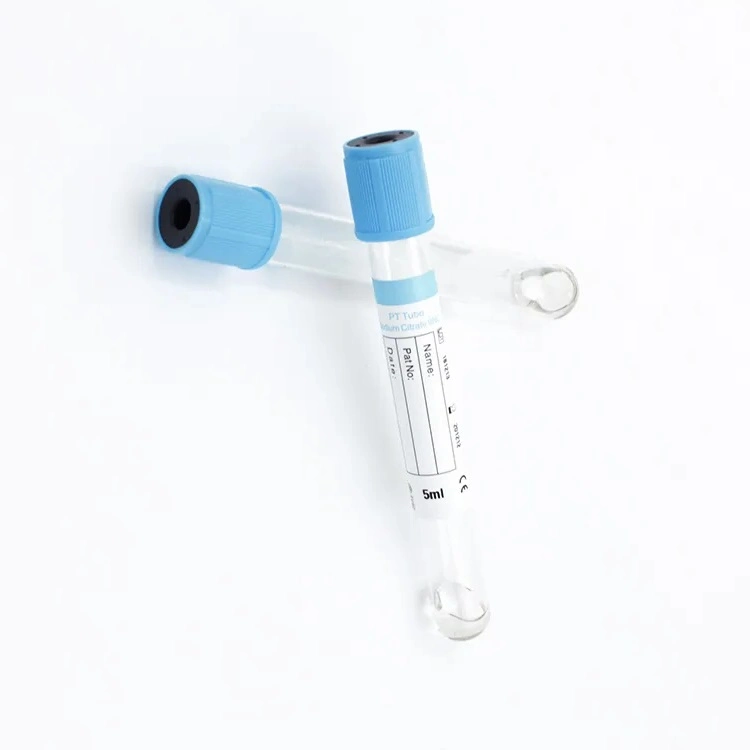 Tube de prélèvement sanguin sous vide professionnel, avec couvercle supérieur bleu, PT médical Verre PET pour détermination hématologique