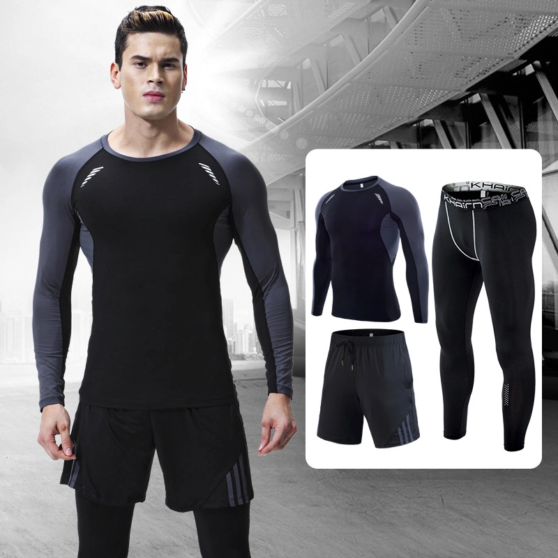 SJ-MT2007 Sport Wears Gym Men Shirt Compression Leggings Three Pieces