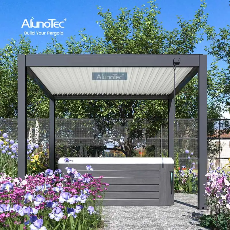 AlunoTec facilement assemblés Rainproof persiennes Balcon de Toit auvent Gazebo Aluminuim auvent Pergola motorisé