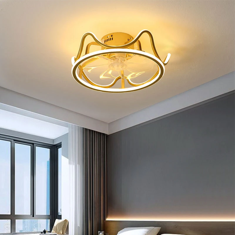 LED Nordic Modern Stepless Dimming Fan Lamp for Bedroom Dning Living Room Ceiling Fan Lamp (WH-VLL-23)