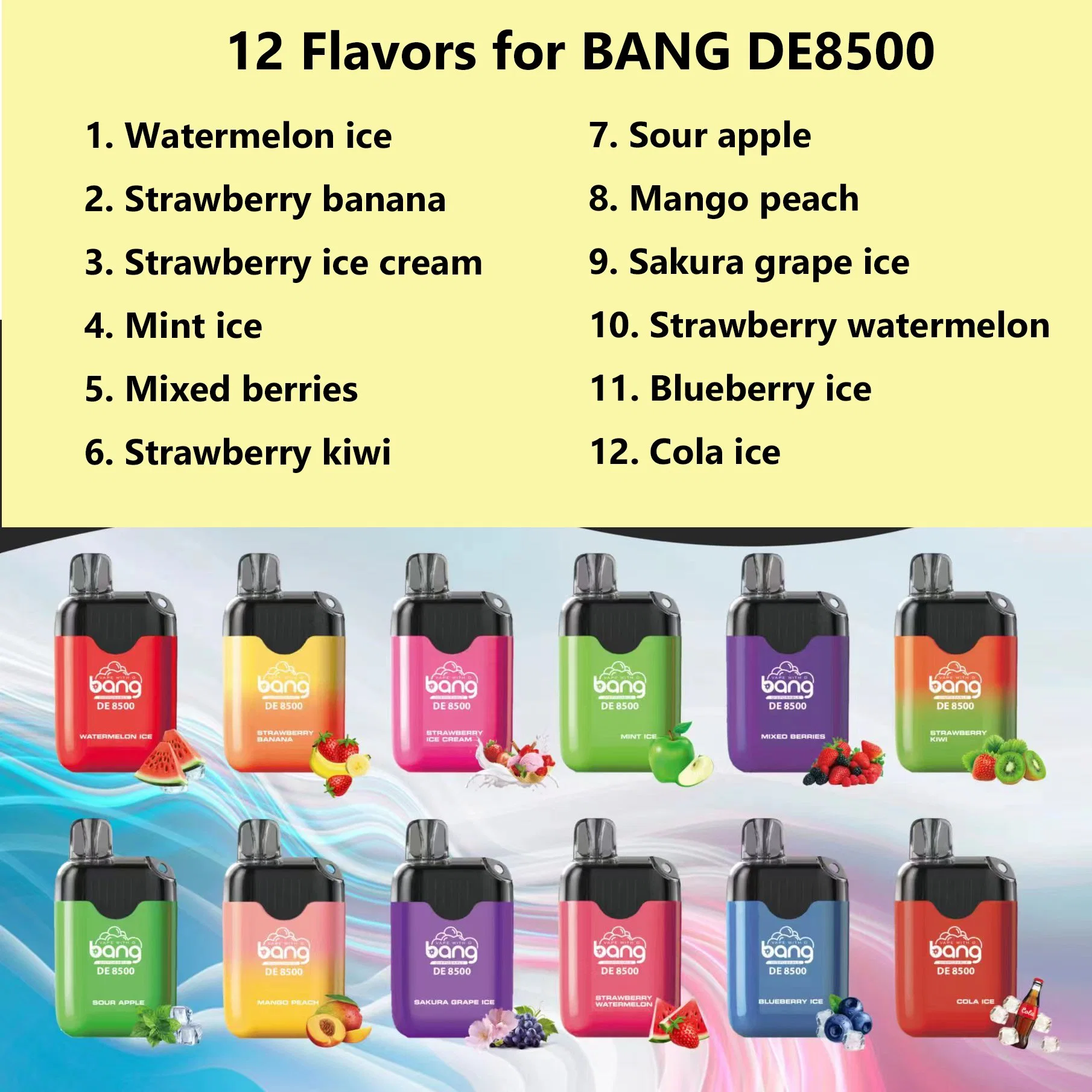 Original Bang De8500 Box Disposable/Chargeable Vape 18ml E Cigarettes 550mAh Rechargeable Battery 8500 Puffs 12 Flavors Strawberry Watermelon Cola Ice Blueberry Ice