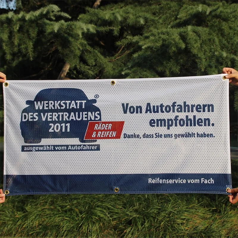 Banner promocional personalizado de poliéster bandera bandera de la exposición de publicidad exterior