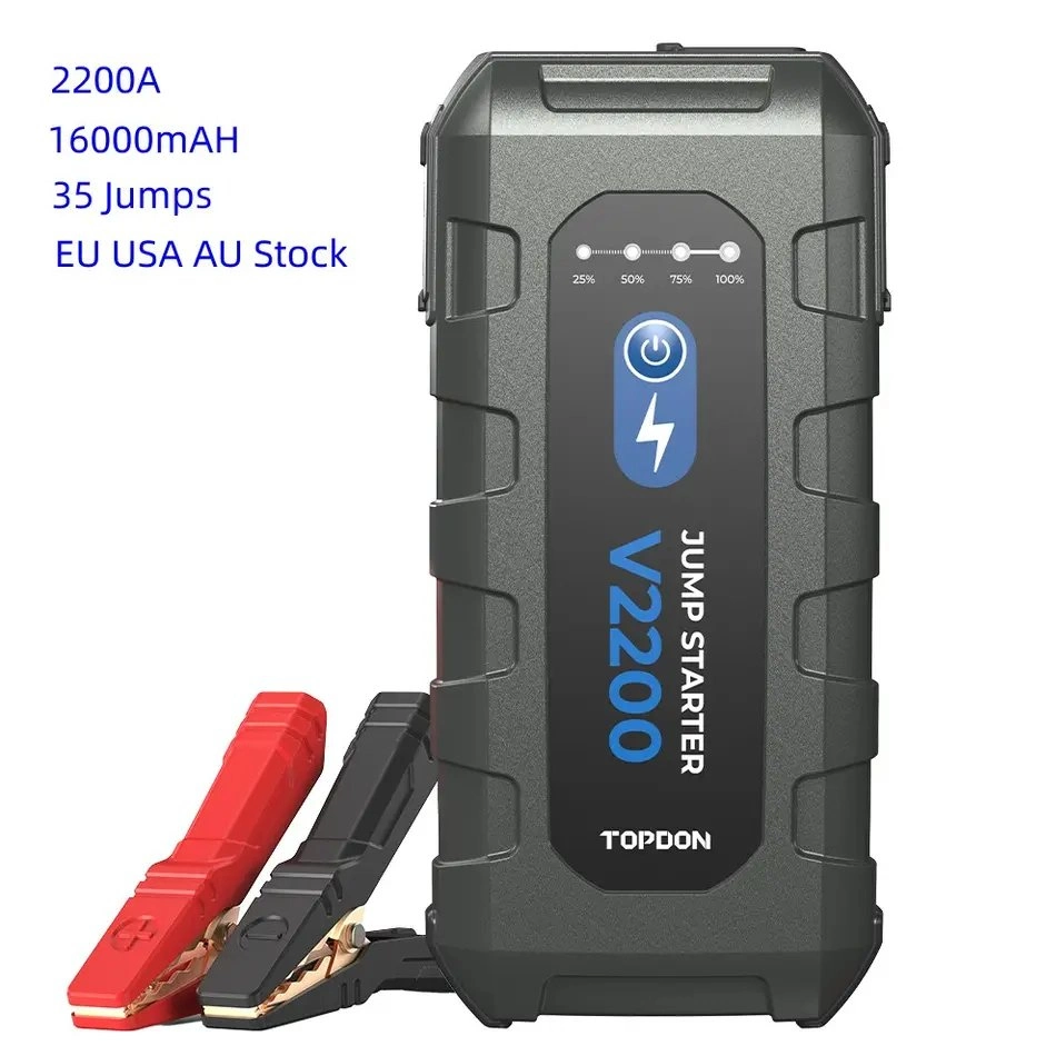 Topdon Precio mayorista V2200 2200A 12V 35jump 16000mAh portátil multifunción Kit de emergencia de la caja de arranque automático de coches de motocicleta de potencia Bank Jump Starter