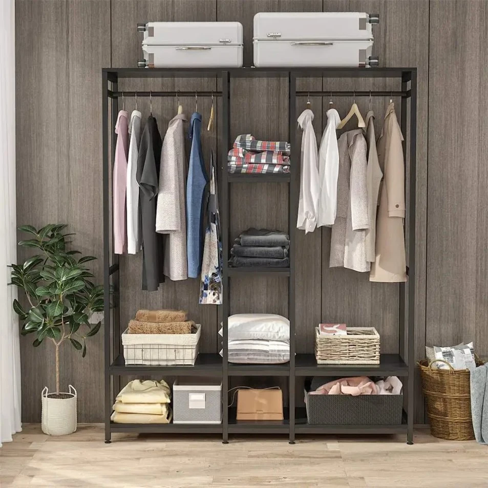 Modern Free Standing Clothes Storage with Shelves Garment Rack