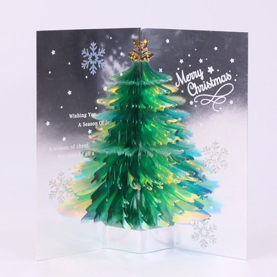 Fancy Christmas Tree Shaped Blessing Message Pop-up Invitation Gift Card