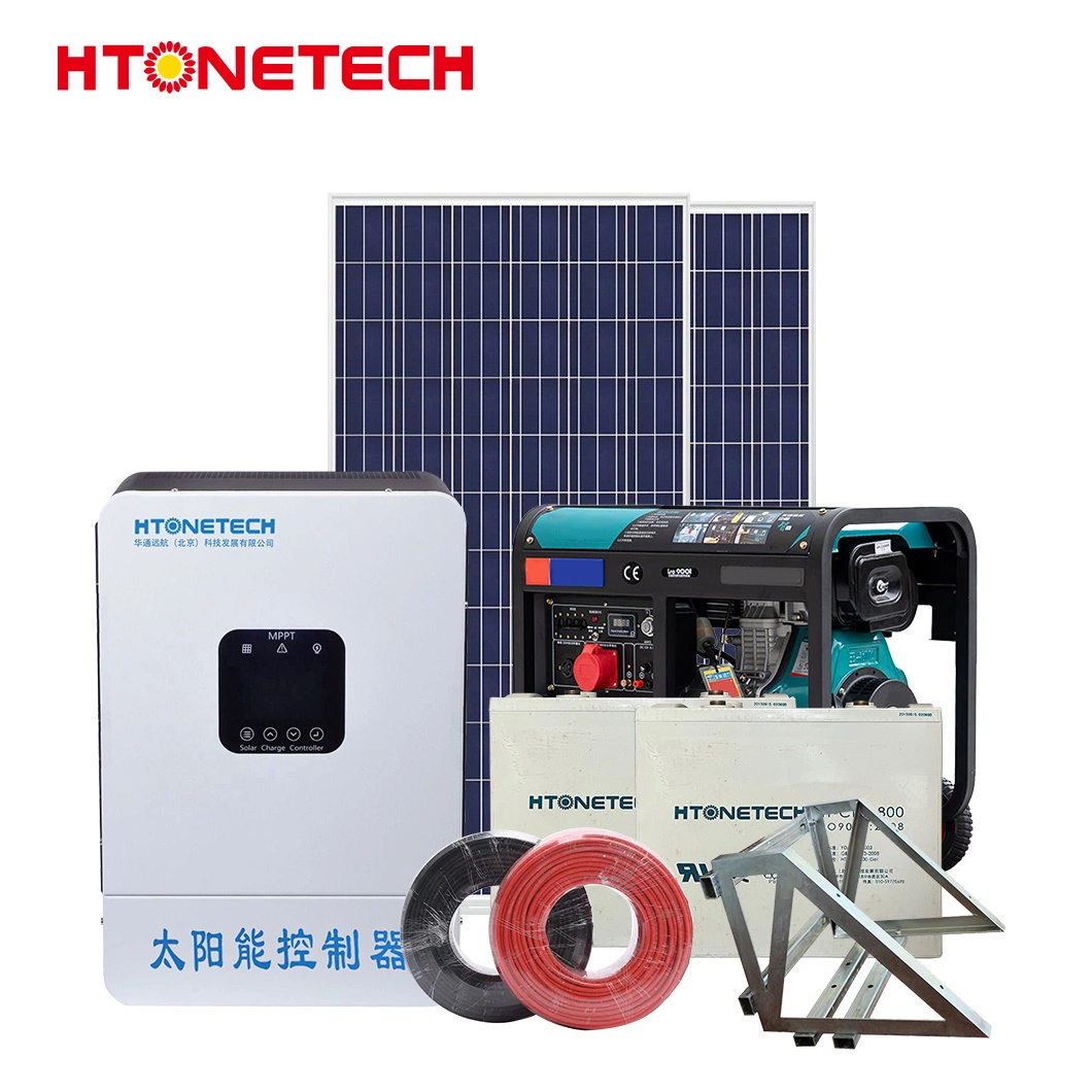 Htonetech Solar off-Grid Power Generation System Factory China 500W 800W Mono 270W Half Cell Solar Panel 50 AMP Diesel Generator Solar Thermal Hybrid System