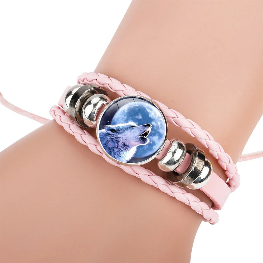 Skylark Großhandel Hübsch Handmade Verstellbare Nacht Wolf Geflochtenen Lederarmband