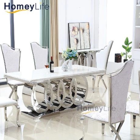 Restaurant Dining Room Stainless Steel Marble Top Round Dining Table