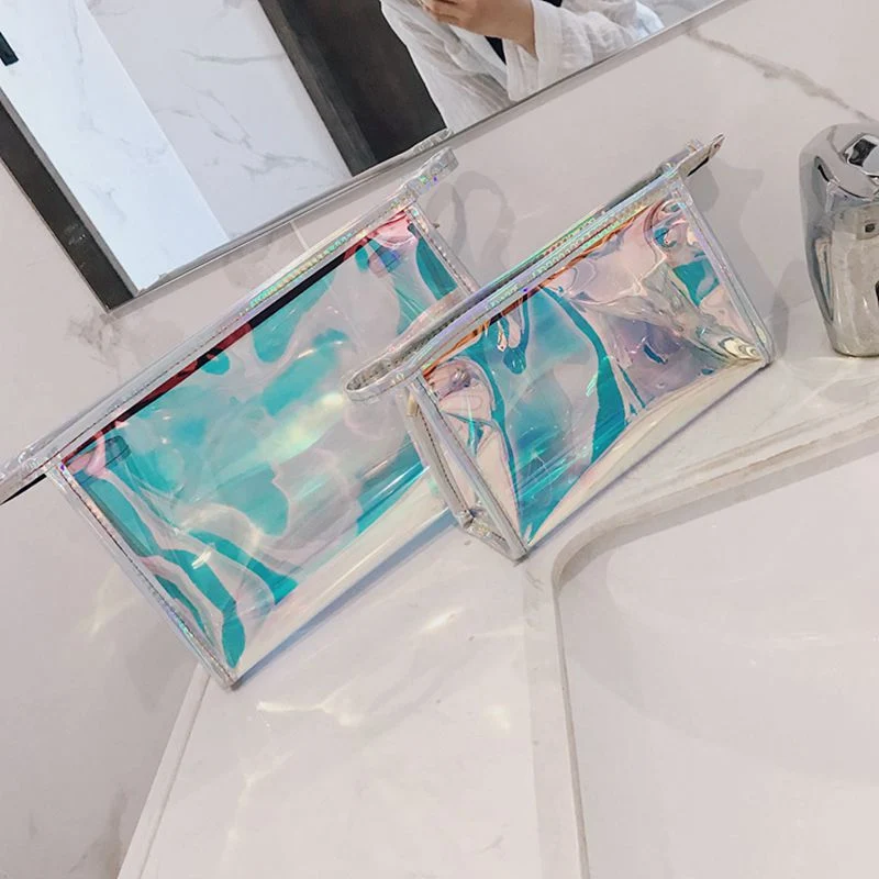 Luxury Hologram Handle Bag Waterproof PVC Iridescent Tote Shopping Bag