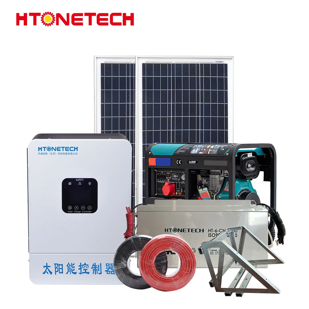 Htonetech off Grid Solar Power System 240V China 5000W 45026W 330W Monocrystalline Solar Panel 60 Cell 162kw Diesel Generator 40kw Hybrid Solar Panel System Kit