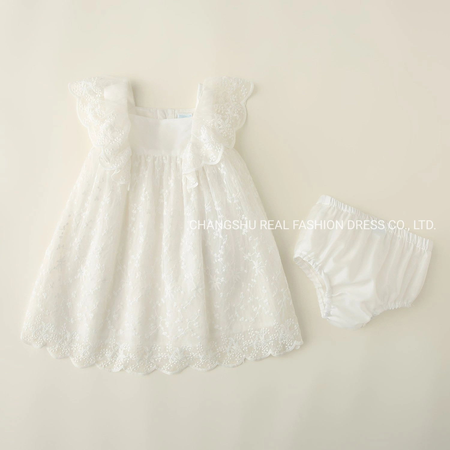 Children Fashion Clothing Infant Girl Baby Woven Embroidery Dress Wear with Lining