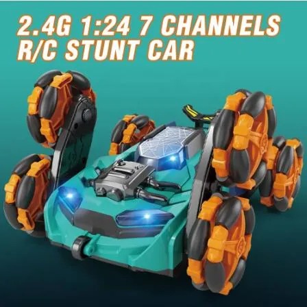 2.4GHz 1/24 Scale 360 Flip voiture RC 6WD commande à distance de dérive de rotation Stunt voiture avec cool de la lumière et le bras pivotant pour les enfants