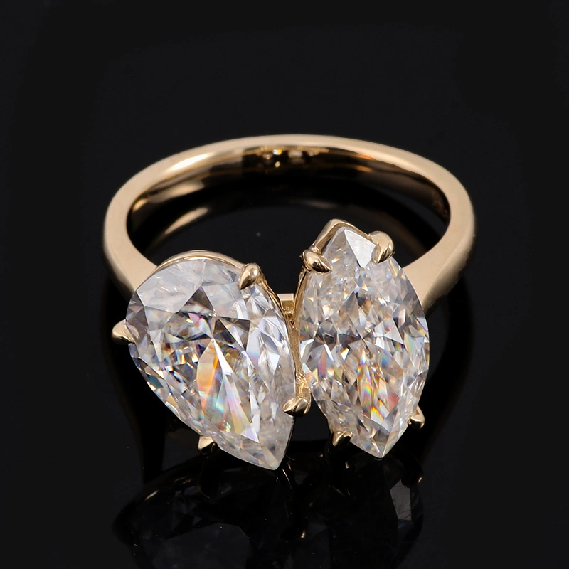 Custom Jewelry Eye-Catching Pear & Marquise Moissanite Two-Stone 10K 14K 18K Gold Engagement Ring