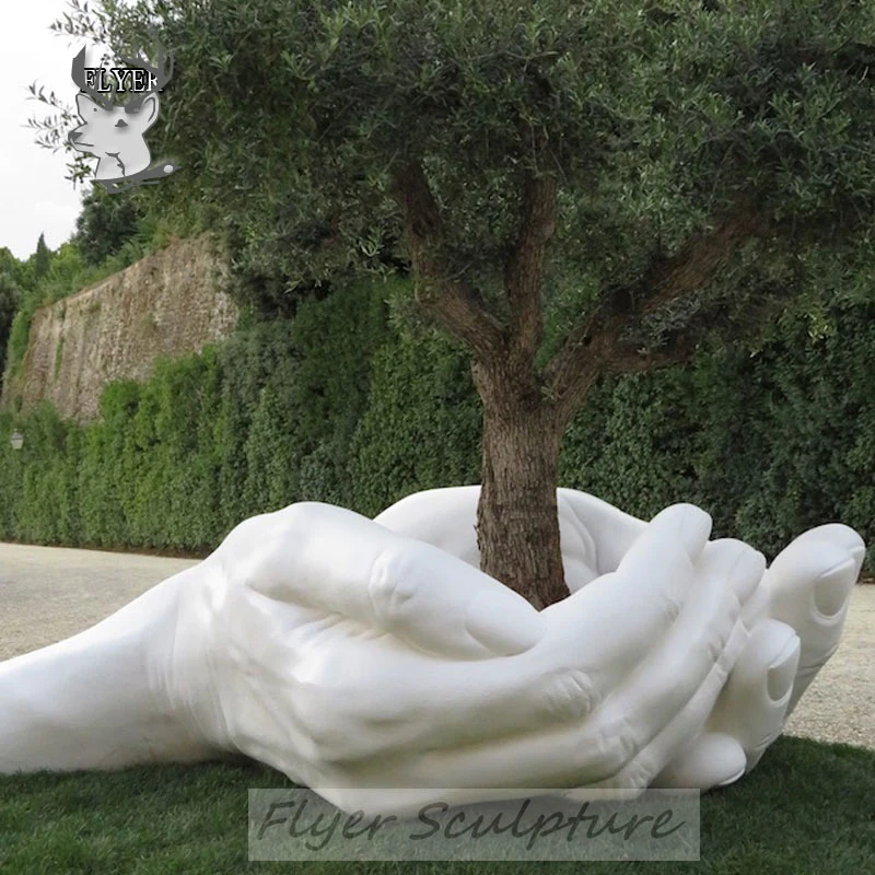 Современный сад Большая рука мраморная скульптура руки Холдинг Дерево Мрамор Скульптура для украшения на открытом воздухе