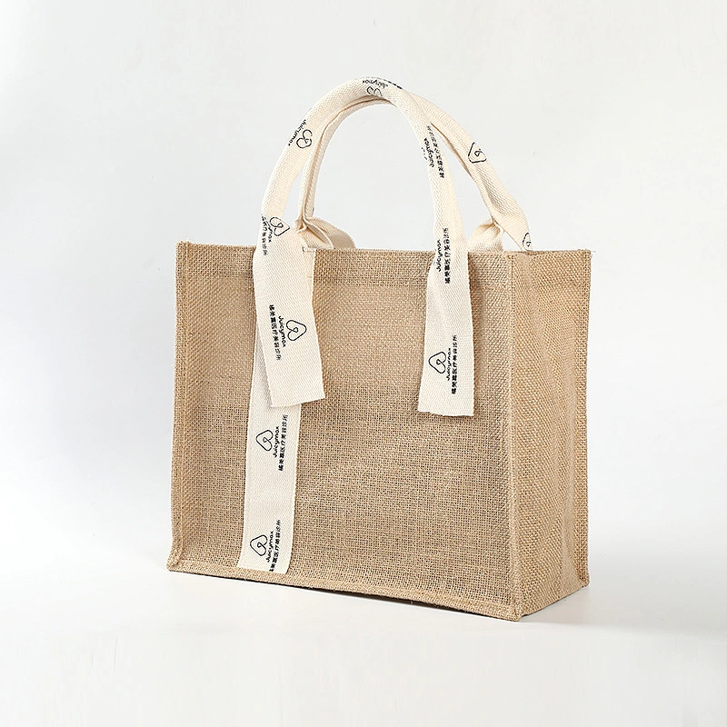 Fashion Shopping Handbag Wholesale/Supplier Art DIY Flax Sack Printing Logo Jute Bag with Ribbon