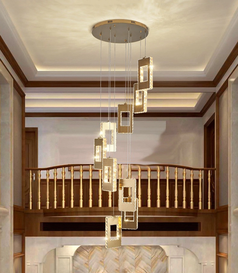 2024 New Zhongshan Lights Rectangle K9 Crystal Stairs Hotel Chandeliers