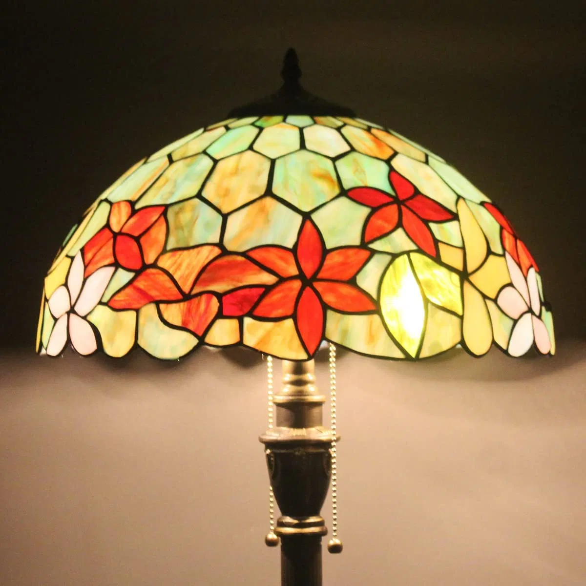 Tiffany Floor Lamp 67" Tall Stained Glass Flower Style Standing Lighting Bronze Traditional Vintage Industry Unique Minimalist Antique Lamp Decor Conner