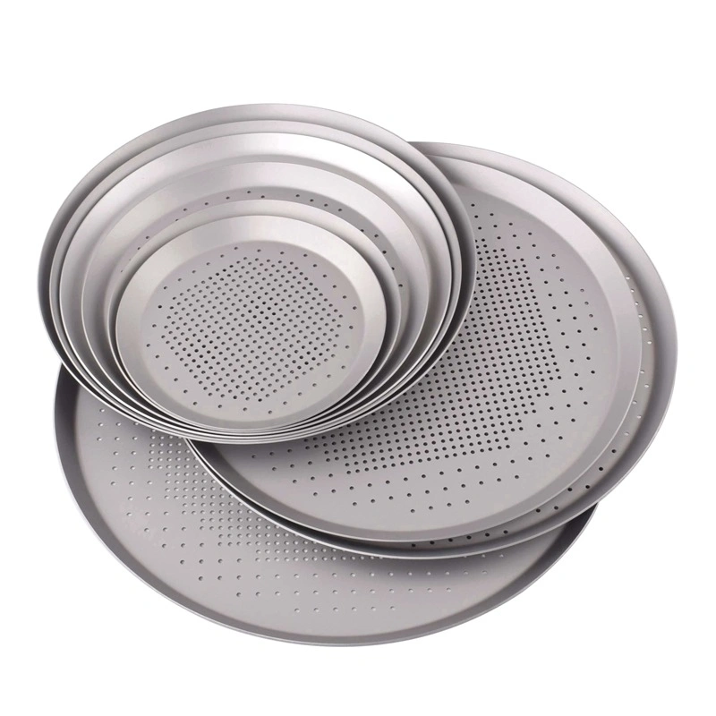 Redonda de aluminio anódico perfecta Pizza Pan Stick no tóxico de Rim amplia bandeja para hornear pan tostado Baker más nítidas para horno de microondas