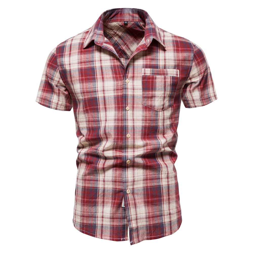 Hombres camiseta Plaid 100% algodón de Verano de manga corta camisas para hombres moda casual de negocios sociales camiseta para hombres