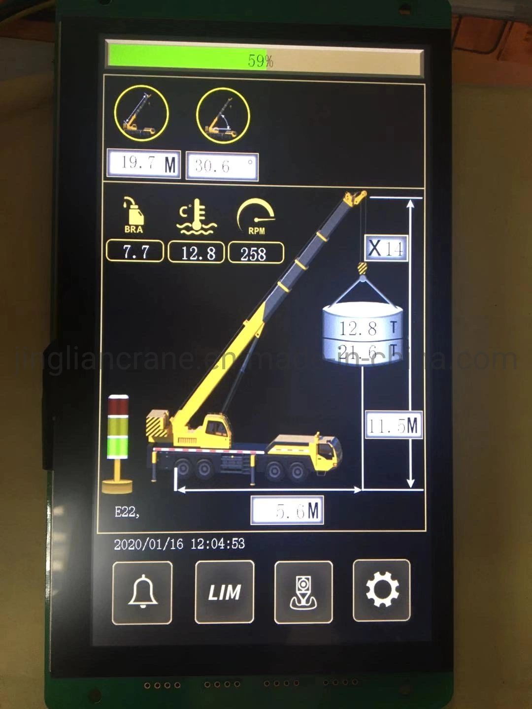 Ecrã táctil de gruas móveis Dispositivo de segurança com Indicador do Momento de Carga Seguro exibir os dados do motor