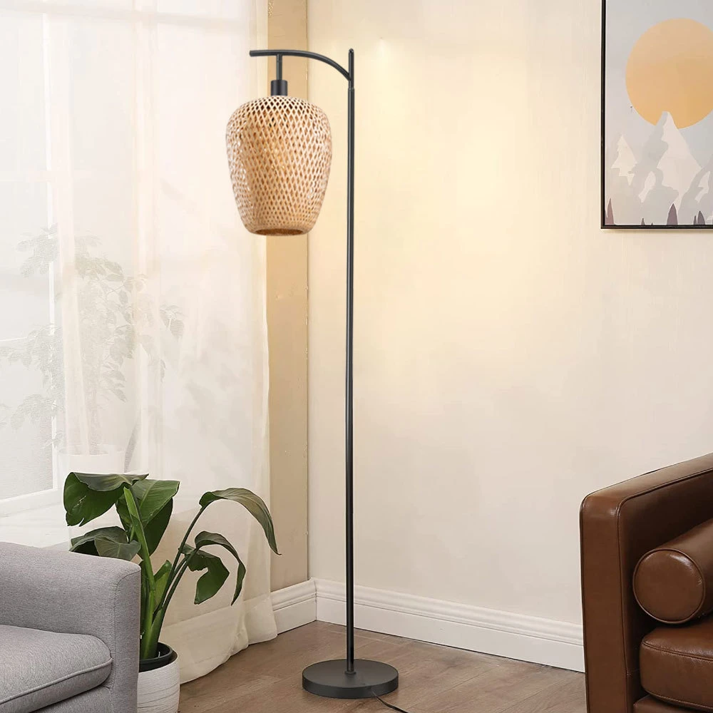 Iluminación LED Bambú Ratán lámpara de piso para decoración interior