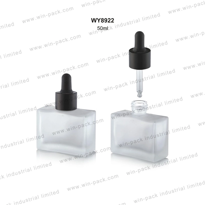 35ml Square Shape Frosted Glass Botlle Flat Shoulder Rectangle Shape Coametic Dropper Bottle