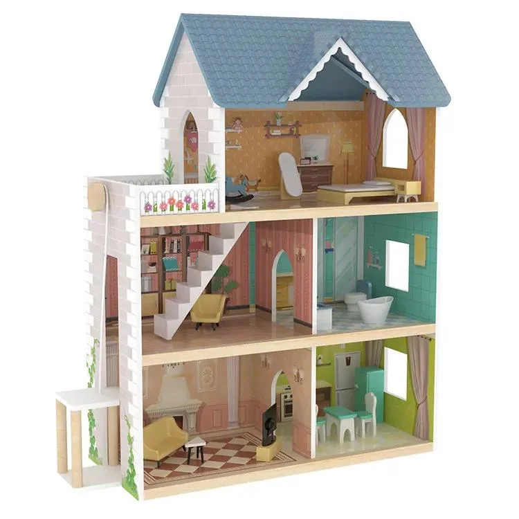 Wood Dollhouse Kid Toys Set Modern Toys with Furnitures