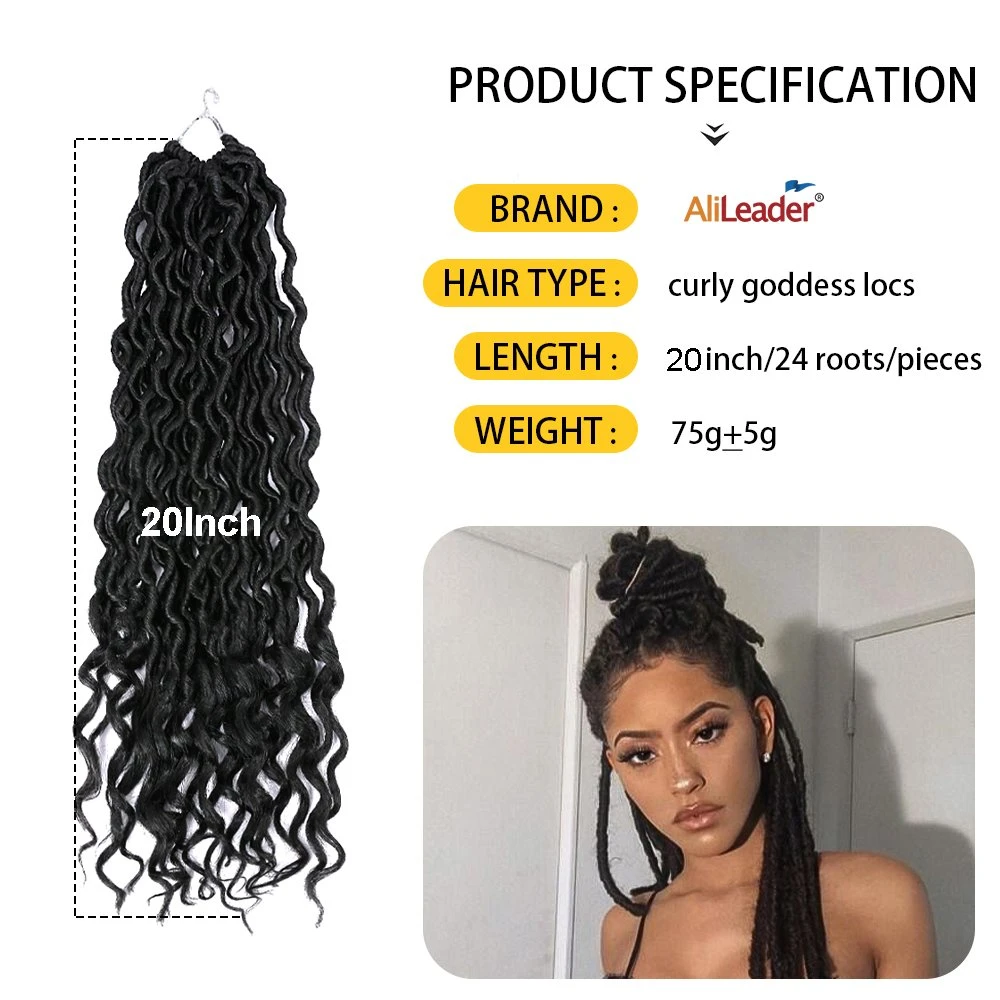 20 Inch Soft Synthetic Hair Extension Goddess Locs Crochet Hair Wavy Goddess Faux Locs Pre Looped Curly Locs Hair