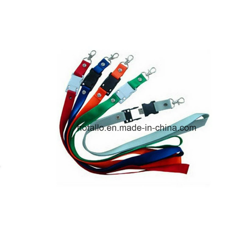 Cordón colorida unidad flash USB con clip de seguridad con el logotipo de impresión