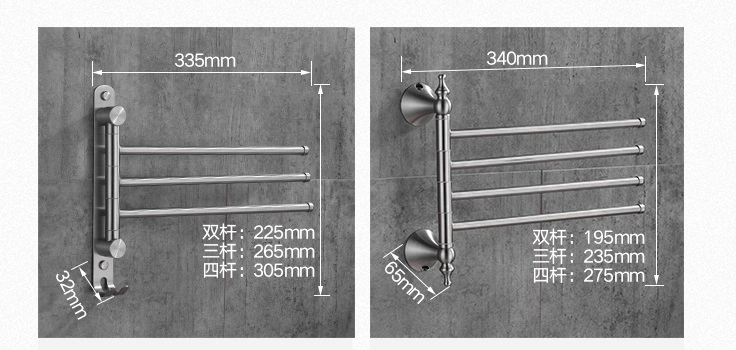 4 toalheiros Casa de Banho toalha de banho em aço inoxidável montada na parede Rack