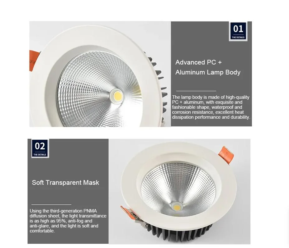 High quality/High cost performance  Irony Plastic Surface Mounted Waterproof 5W10W15W20W25W30W Indoor Recessed Mounted Ceiling LED Downlight