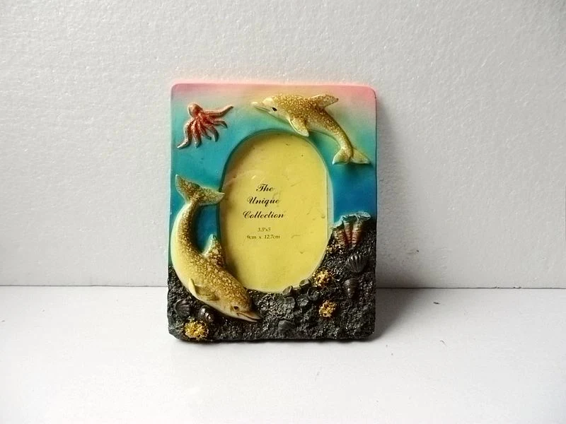 Golden Dolphin Photo Frame Resin Handcrafted Tabletop Accent Accessory