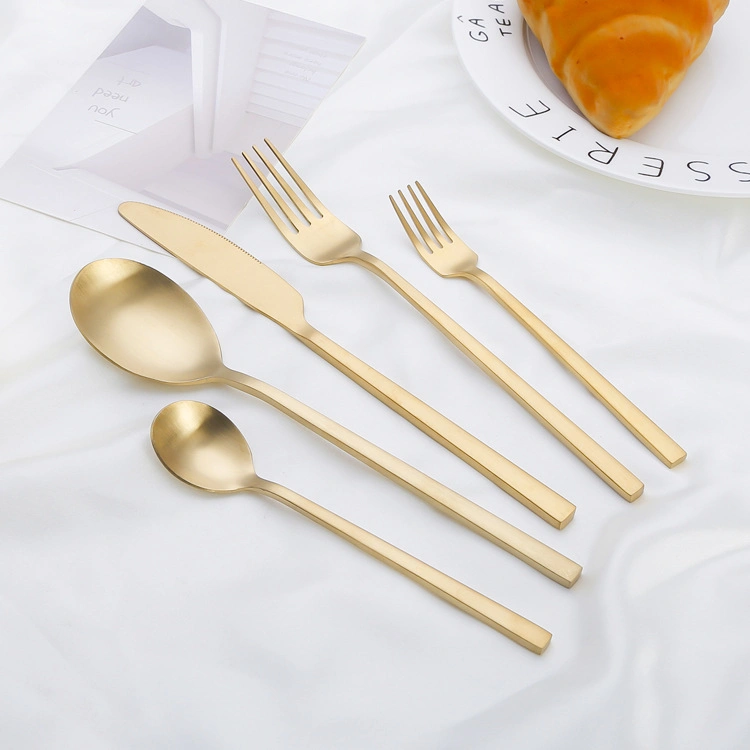 Wholesale/Supplier Stainless Steel Silverware Matte Square Handle Forks Spoons Flatware Cutlery Set