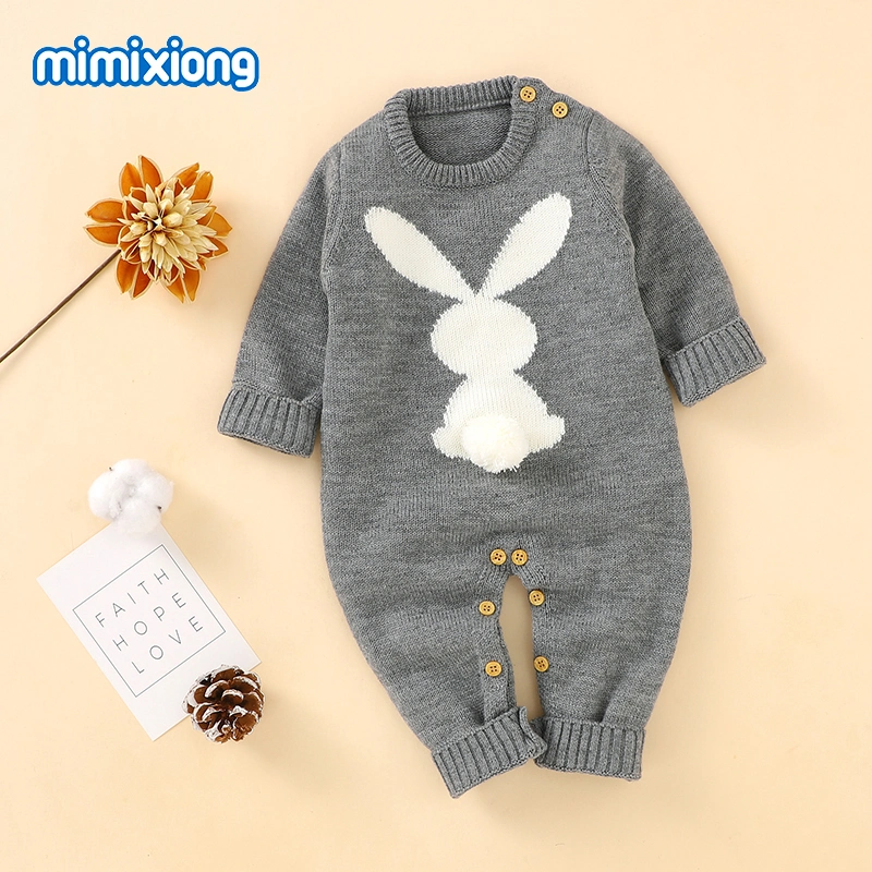 Customized Baby Romper Long Sleeve Rabbit Romper with Ball Knitted Baby Clothing