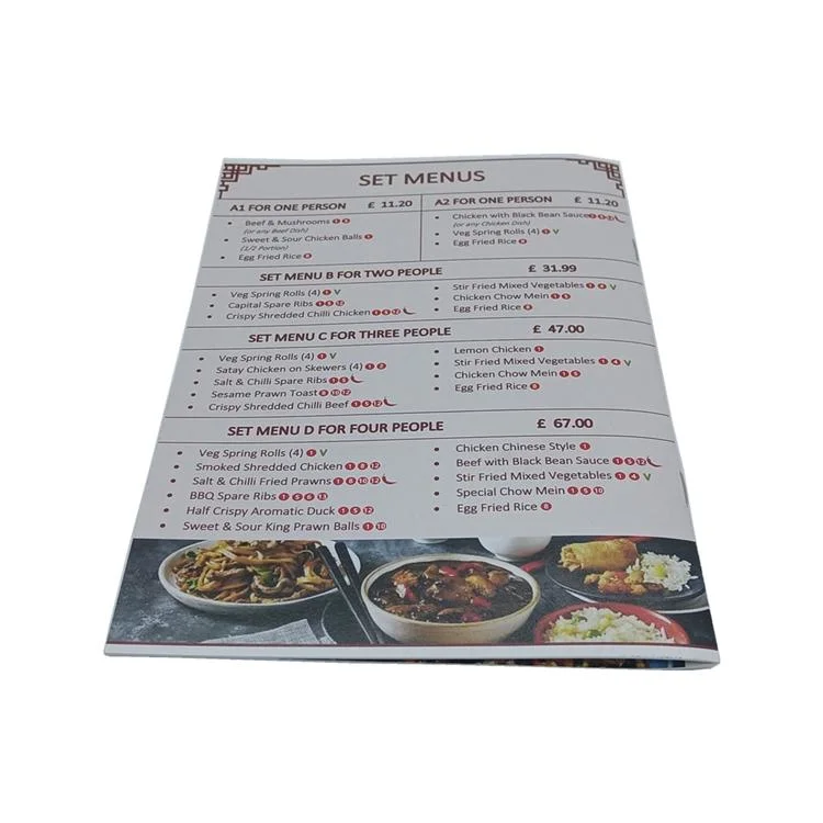 High quality/High cost performance  Cheap A5 Full Color Custom Food Menu Brochure for Booklet Folded Printing