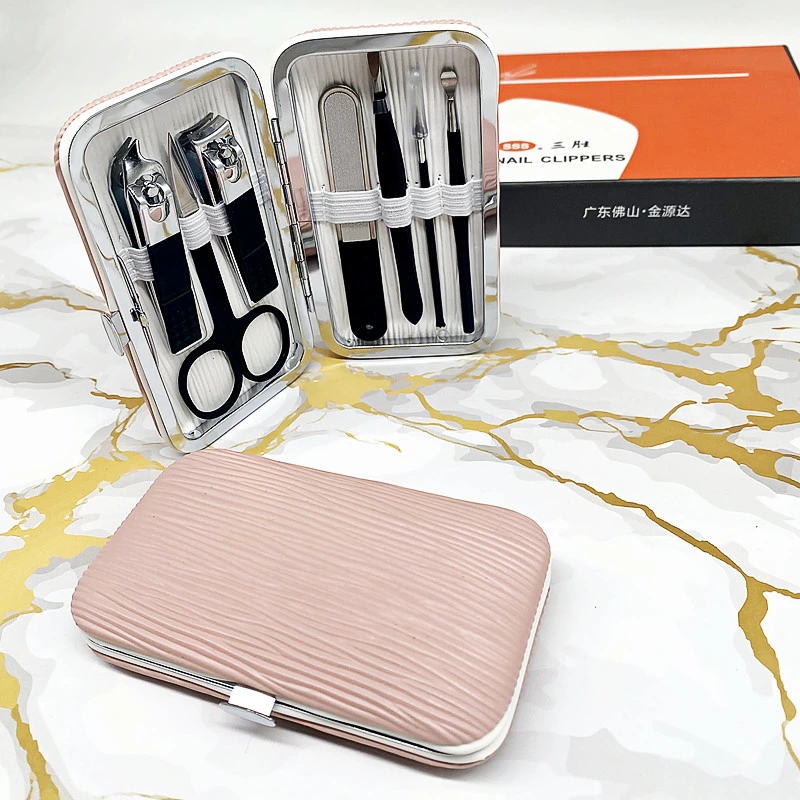 SS 7-Piece couro Rosa Nail Suit upscale Nail Clipper Preto Conjunto de pedicure manicure presente completo