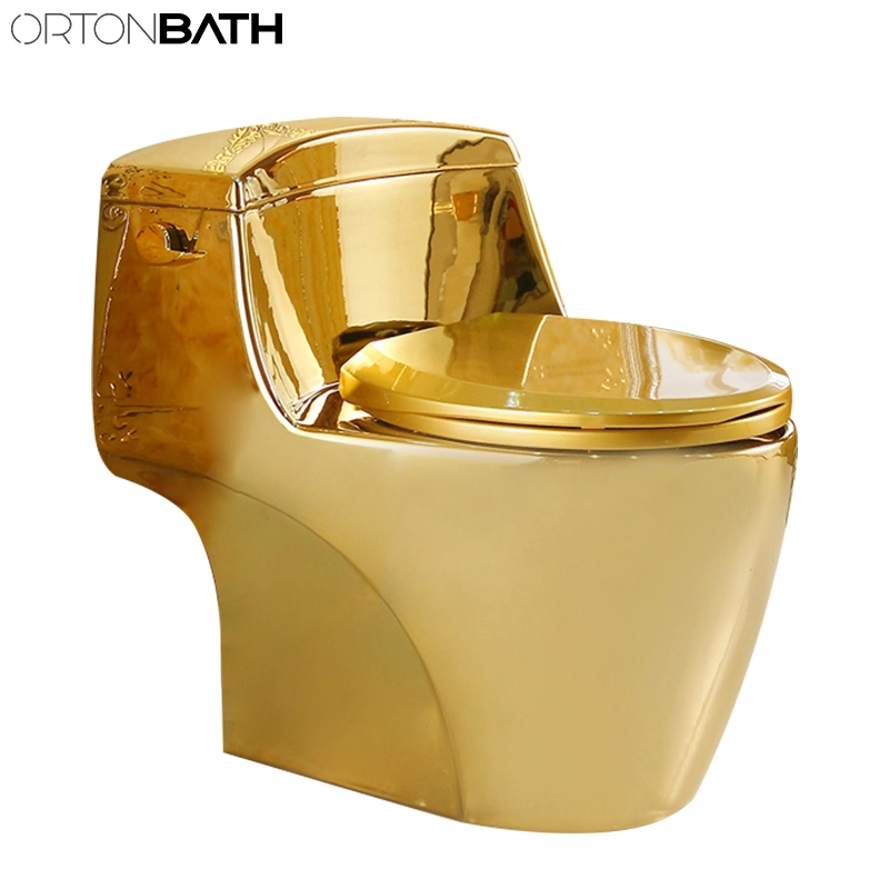Ortonbath Classic Design Saber Wash Down Gold Bathroom Commode Set Floor Standing One Wc Toilet with Seat Cover Bowl Accessories with Comfort Height