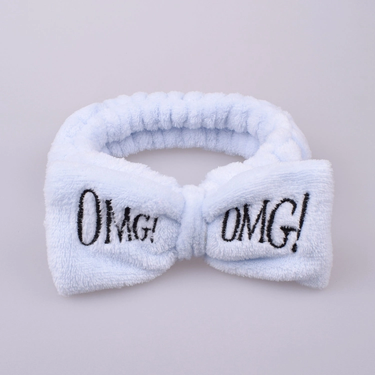 Wholesale Girls cute visage lavage en peluche Hairband OMG lettres Bow Coral Fleece Headband maquillage Turban Accessoires pour cheveux pour femmes