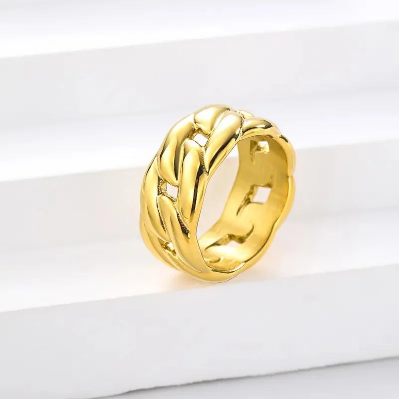 Großhandel Custom Hip Hop Schmuck 316L Edelstahl Ring Gold Versilbertes Minimalistisches Design Mit Kubanischem Kettenring