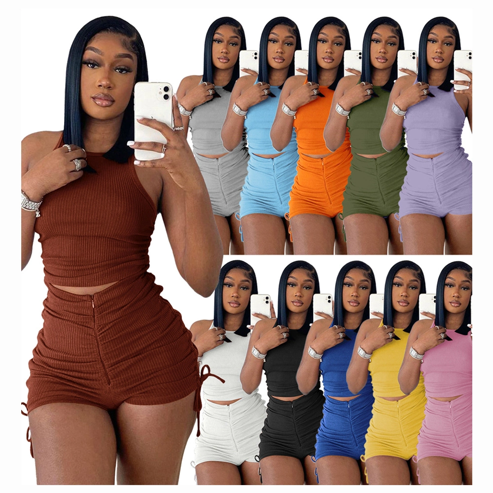 Shirring 2 Piece Set Workout Summer Stuff Short Cozy Women Sexy Sets