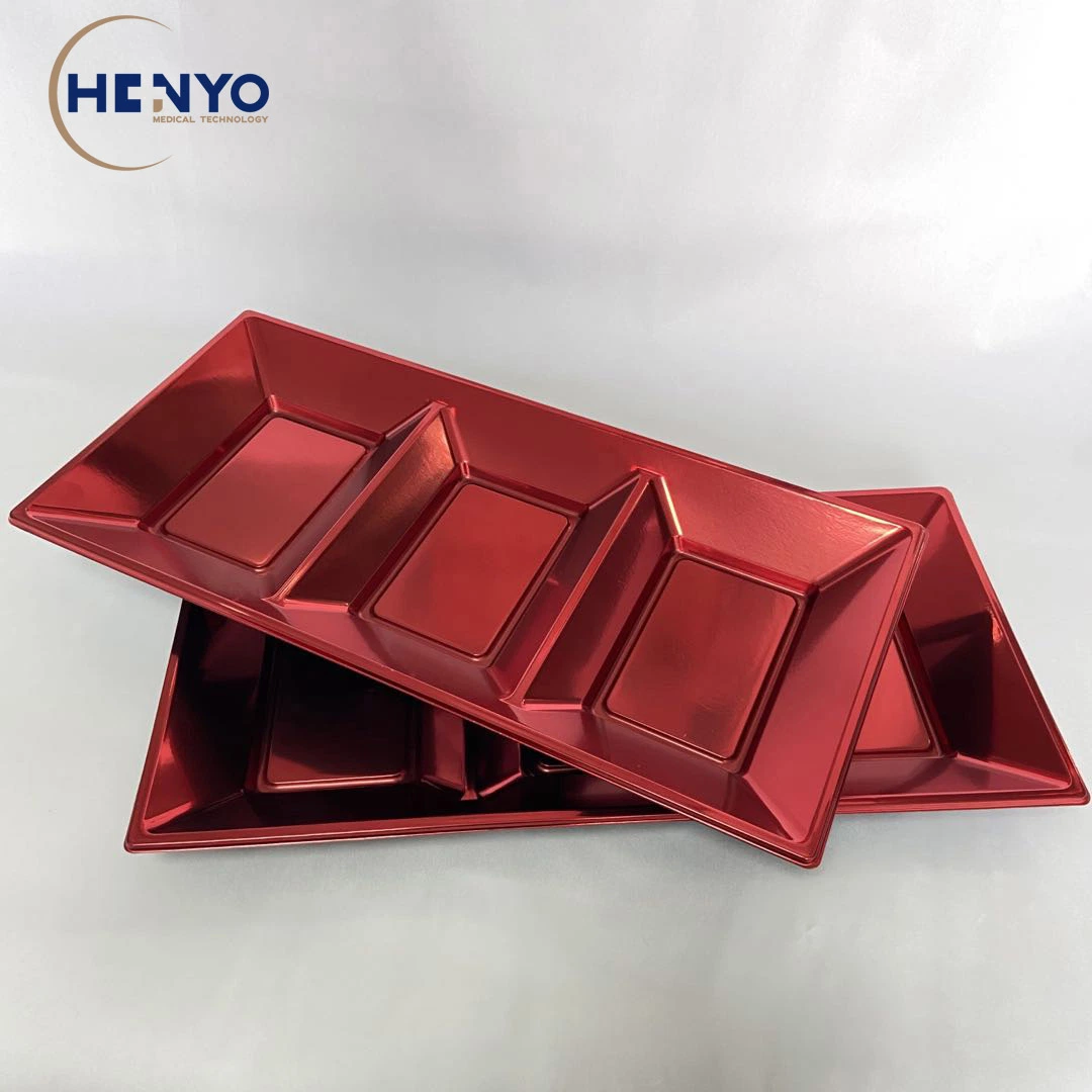 Plated Coated Food Grade Three Compartments Pet Dessert Plate Fruit Plate