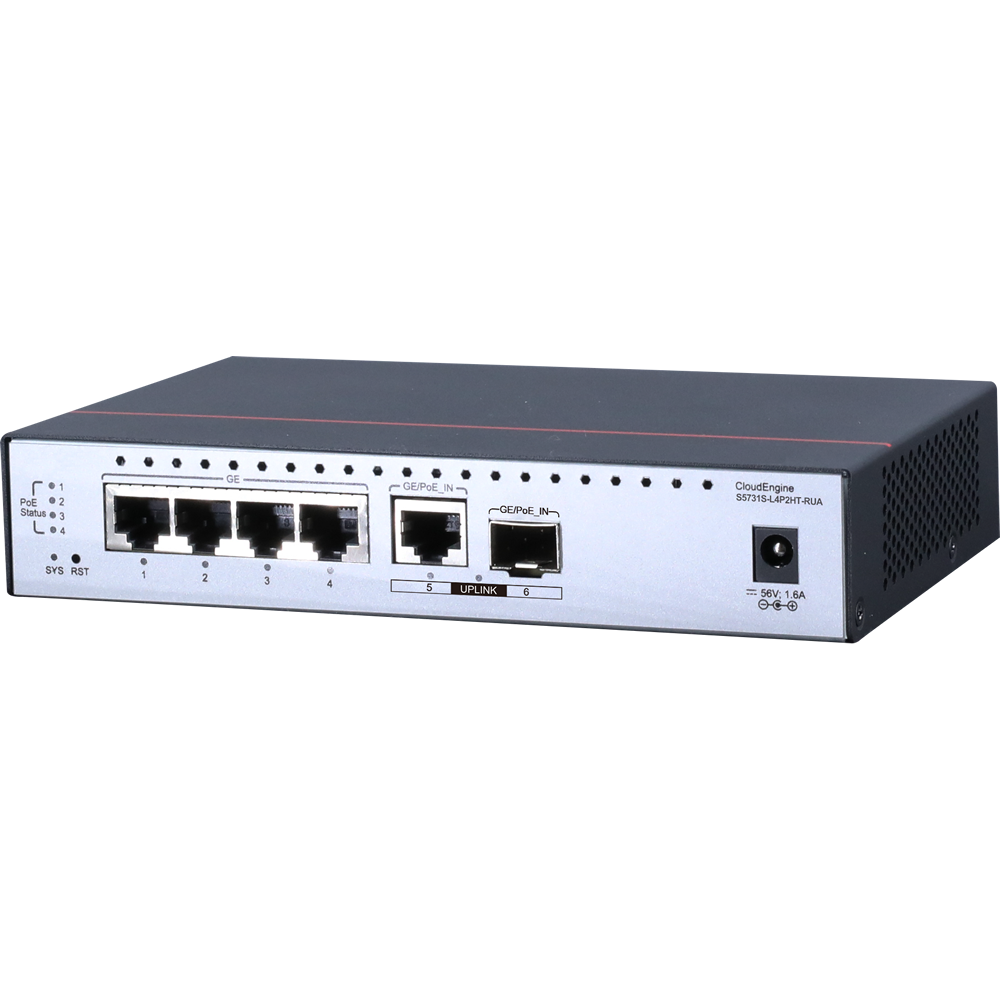 S5731s-L4p2ht-Rua Network Switches 4*10/100/1000base-T Ports, Poe++, 1*Ge Hybrid Optical-Electrical SFP Port, 1*10/100/1000base-T Port