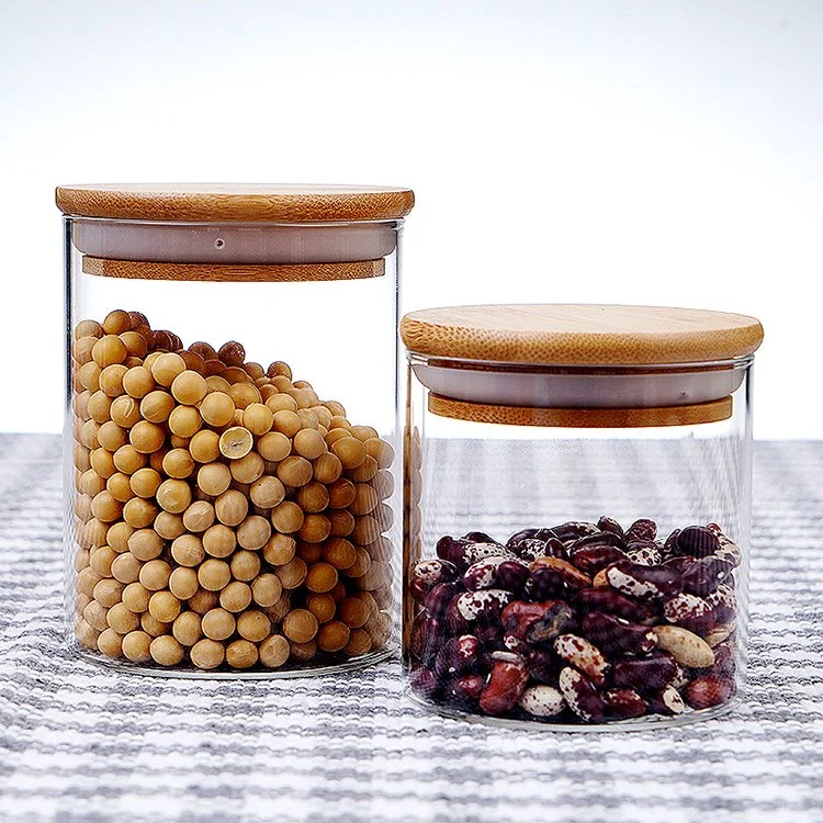 325/500/750/1000/1800ml Frasco de Vidro de Borosilicato de Alta Qualidade para Café/Farinha/Açúcar/Doces/Biscoitos para Uso Doméstico na Cozinha com Tampas de Bambu Herméticas.