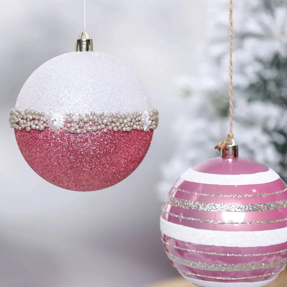 Bola de Natal de 8 cm em plástico com pintura para as mãos, decoração de Natal com árvore de Natal