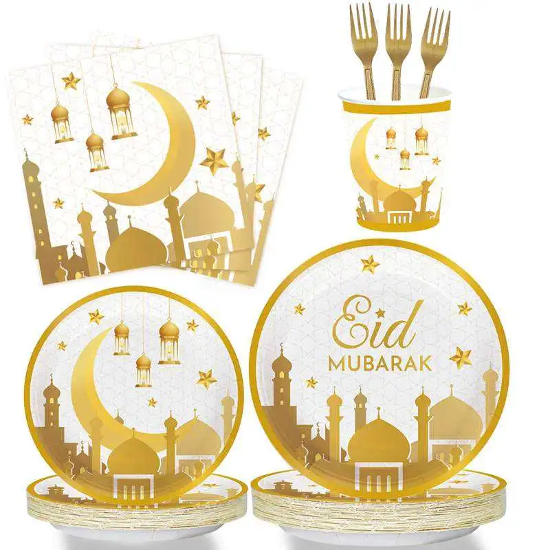 Middle East Eid Mubarak Disposable Tableware Set Muslim Festival Party Supplies Table Decoration