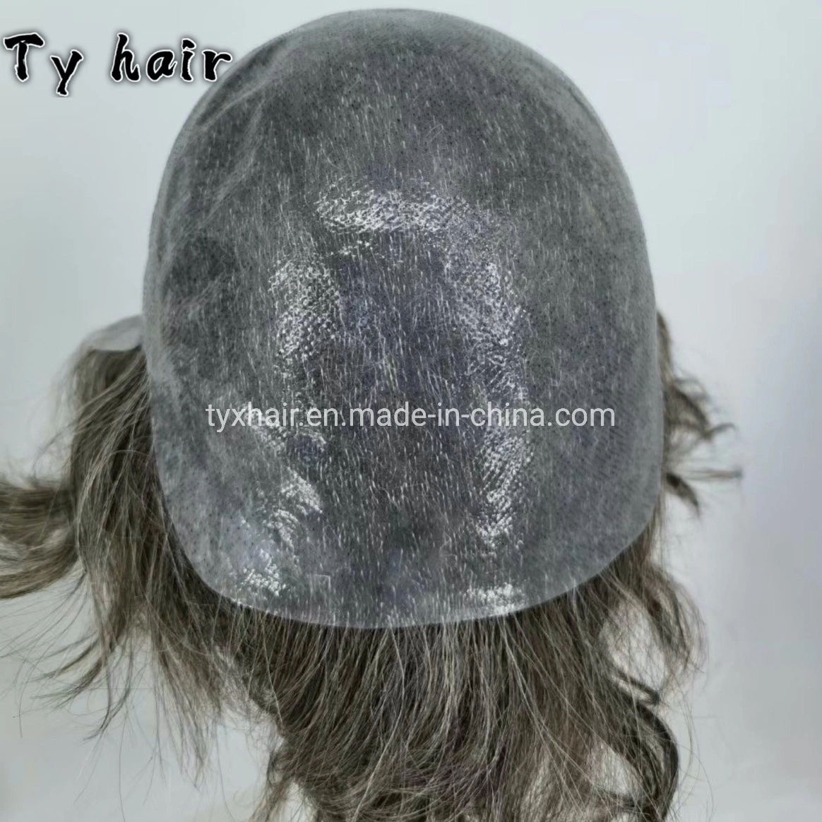 Frente com atacadores Suíça, com aspeto natural, PU Poly, parte de trás Produtos Hair Homem de produtos personalizados com tampa completa sistemas Hair humano Wig